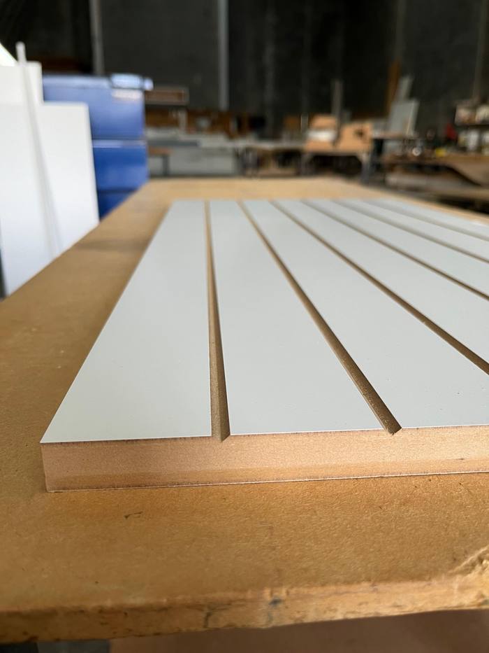 White slat cabinet panel sample